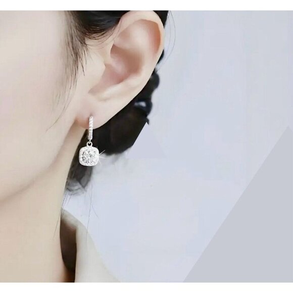 Sterling Silver Halo Drop Earrings - Picture 5 of 5